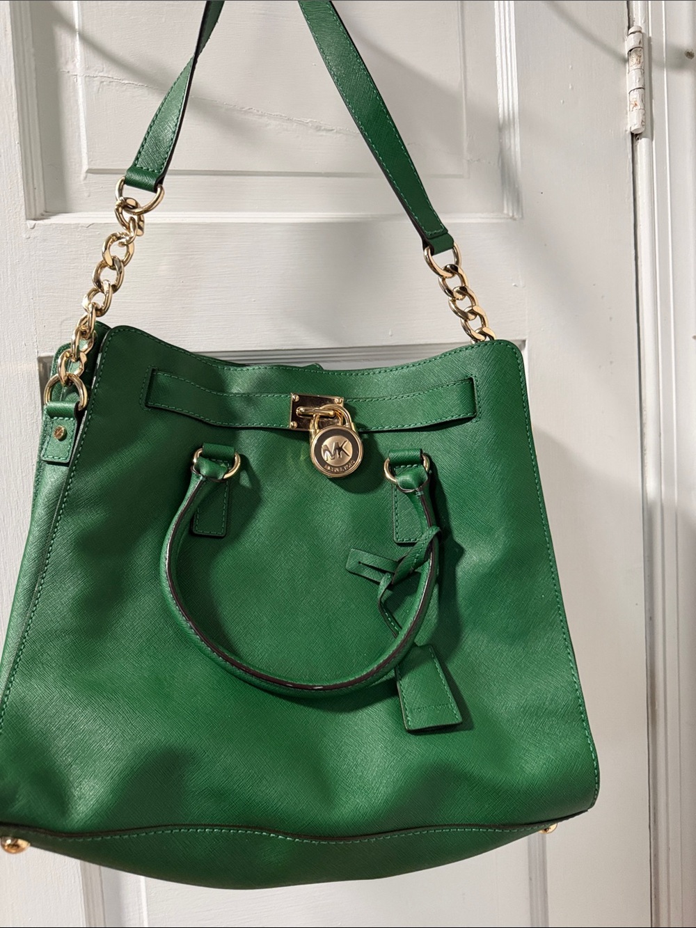 Michael Kors Emerald Green Saffiano Shoulder Tote with Gold Hardware